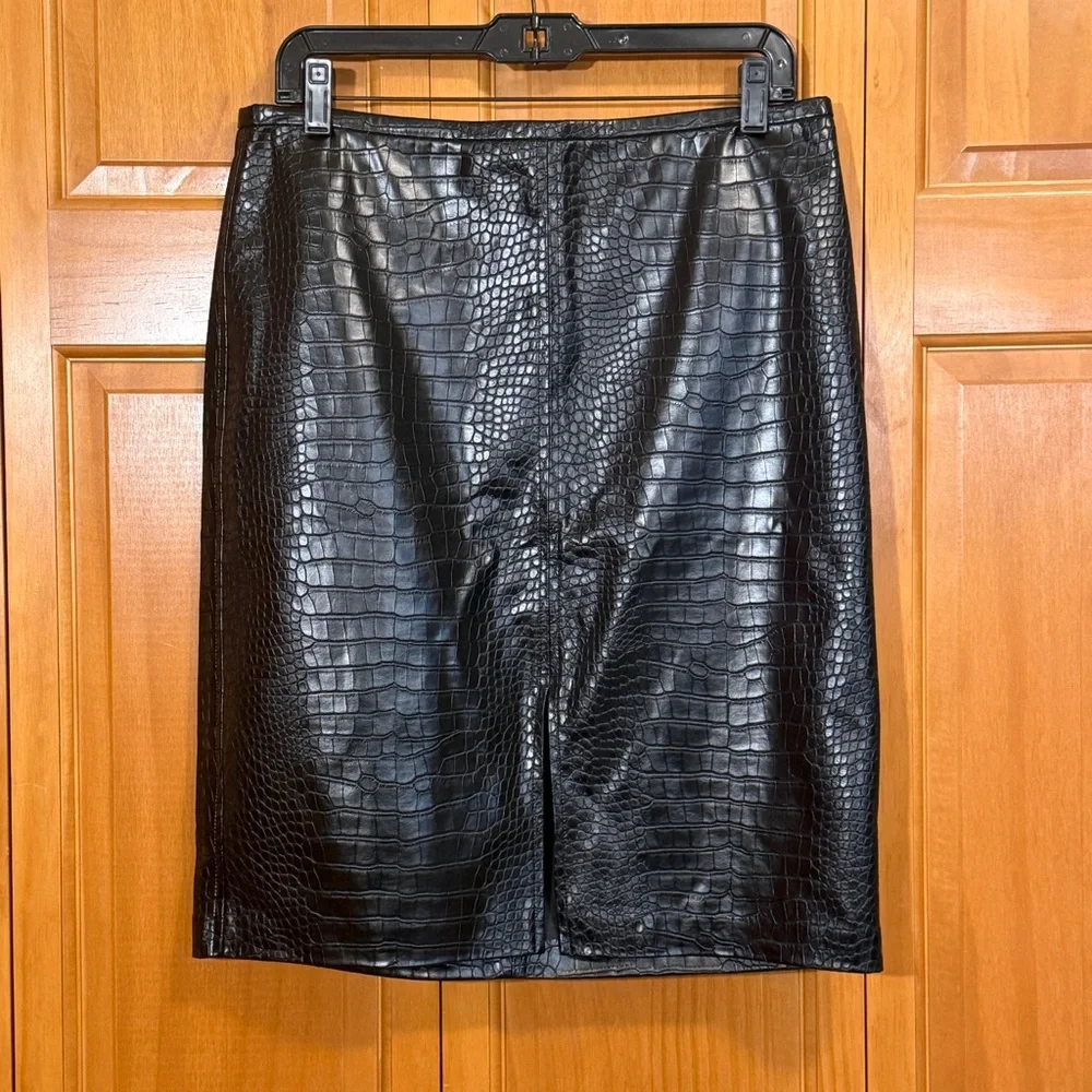 J Crew Black Croc-Embossed Pencil Skirt